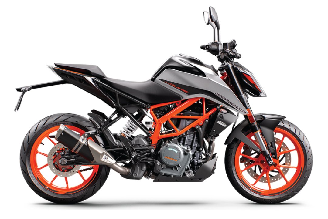 Moto KTM 390 Duke 2022 de couleur blanche et orange