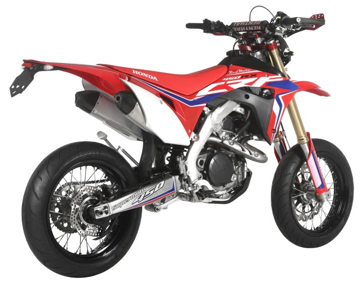 Supermotard Honda CRF 450 RXC Supermoto de couleur rouge et noire