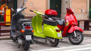 scooters parked on the street